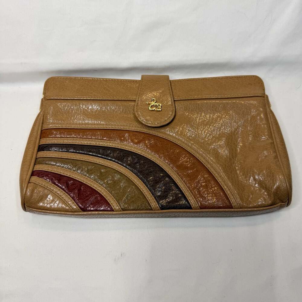 Vintage C&B Craftcorp Tan Leather Multi-Color Stripe Clutch Handbag